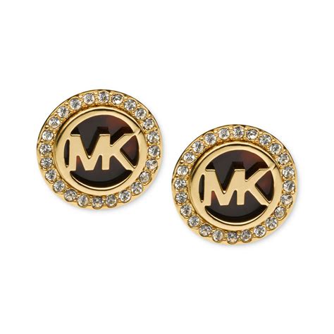 Michael Kors Tone Logo Pave Stud Earrings 